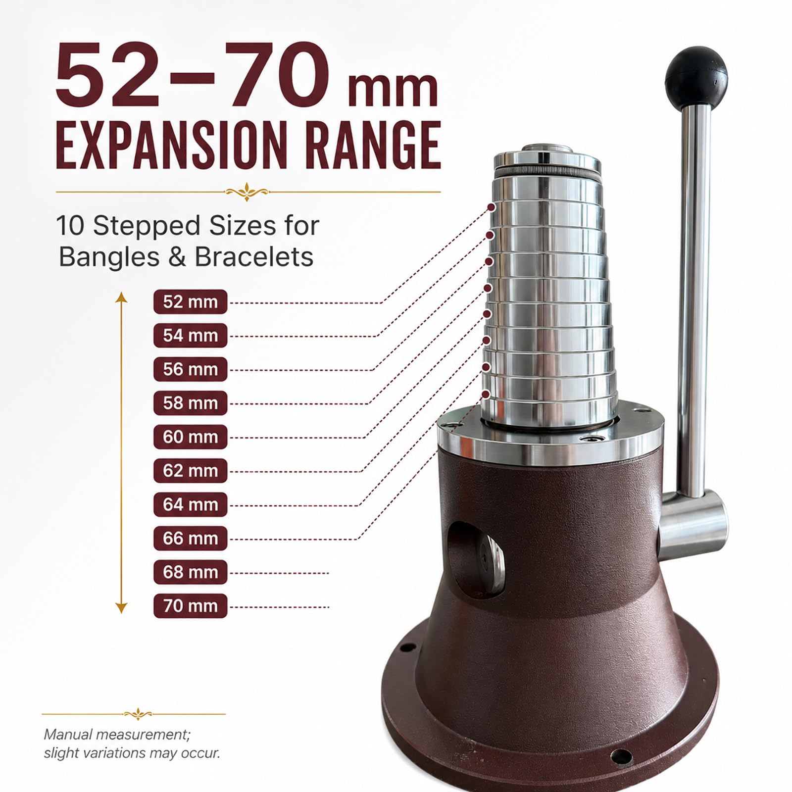 Strumento di Precisione per Gioiellieri, Allargatore e Modellatore per Bracciali (52-70cm) e Anelli (14-28cm), Attrezzatura Resistente per Laboratorio e Negozio di Riparazione BangleStyle