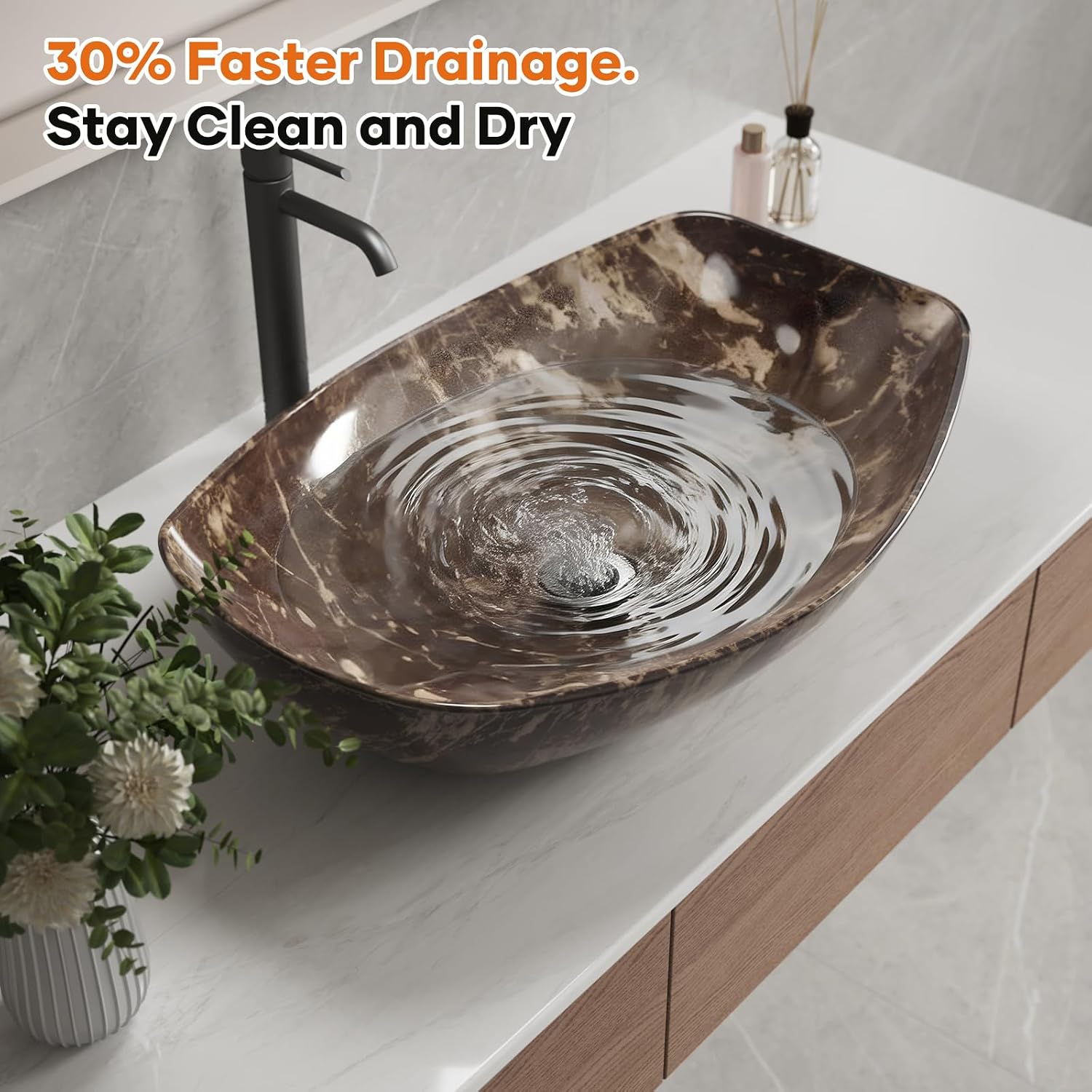 Bathroom Vessel Sink, 22"X16" Boat Shape Bathroom Sinks Above Counter, White Porcelain Ceramic Modern Vanity Sink Art Basin