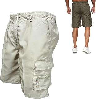 Men's Zipper Pockets Hiking Athletic Running Shorts, Relaxed Fit Casual Tactical Cargo Shorts, Multi Pocket Lightweight Quick Dry Elastic Waist Workout Athletic Shorts (M, Beige)