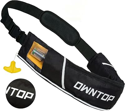 Owntop Automatic/Manual Inflatable Swim Belt Pack, Transparent Window & Low Profile, 24g CO2 Cylinder Included, Manual Convertible for Kayak, Fishing, Paddle Sports