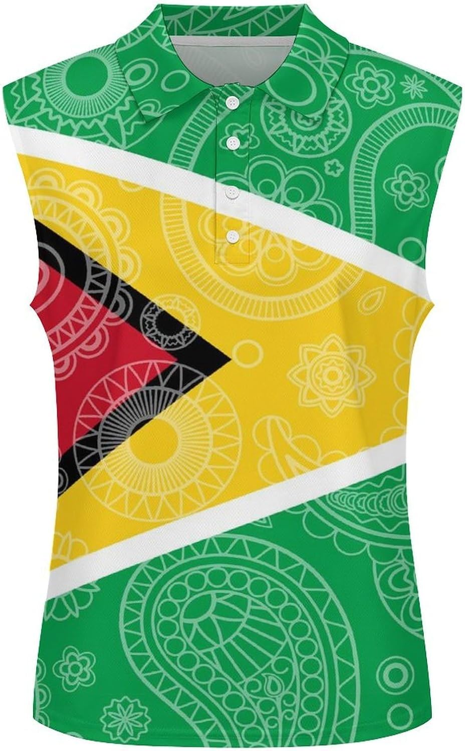 Guyana Paisley Flag Womens Golf Shirts Sleeveless Polo Shirts Collared Tank Tops