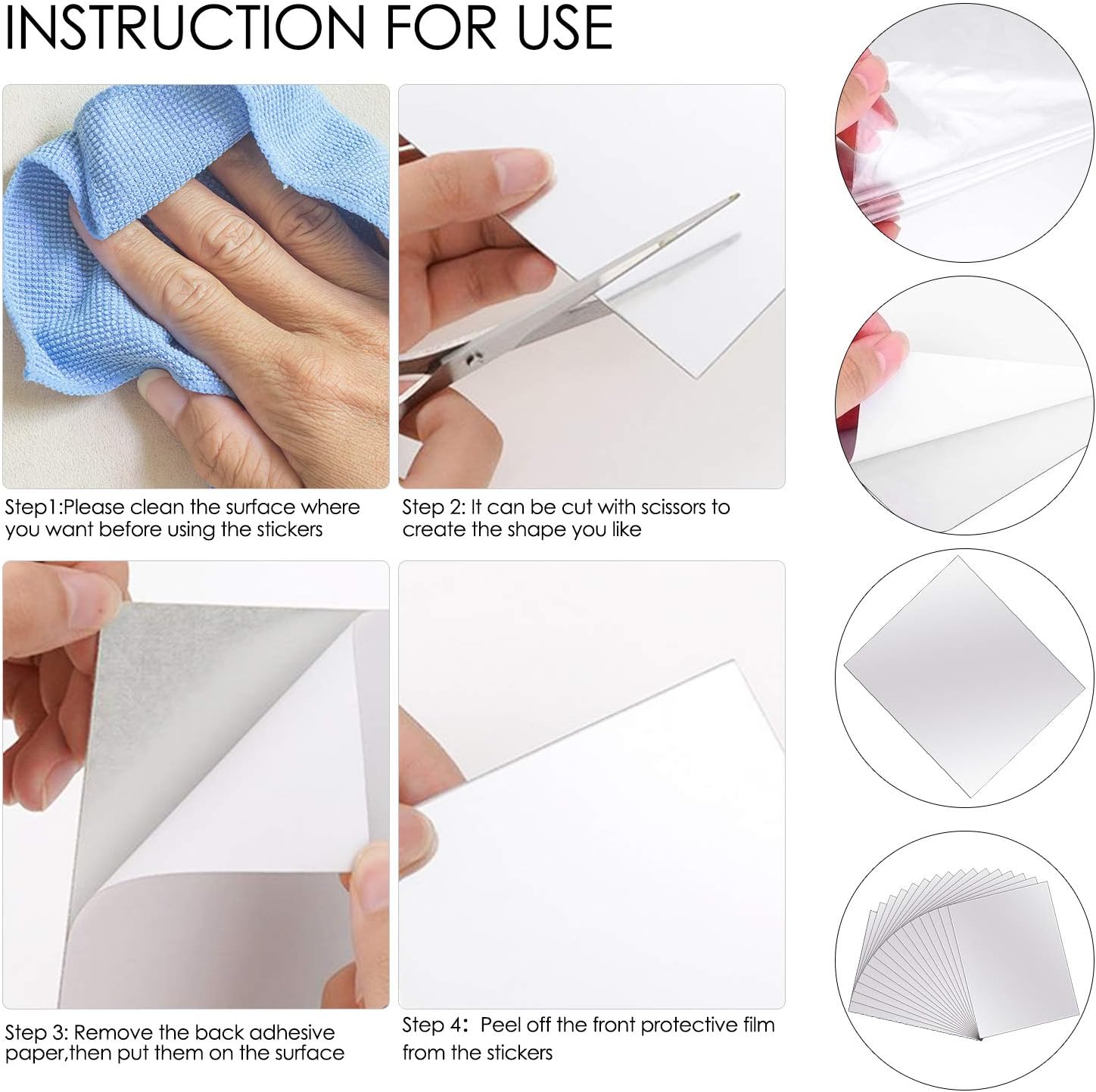 BBTO 10 Pieces Self Adhesive Mirror Tiles Wall Cut to Size Mirror Stickers Flexible Non Glass Mirror Sheets for Home Living Room Wall Decor (11.9 x 15.7 x 0.04 Inch)