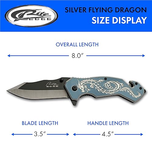 Miniatura 3 de SZCO Supplies Cuchillo plegable de rescate abierto asistido por dragón volador de 7.75 pulgadas, color plateado