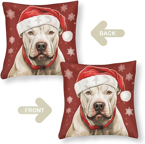 Miniatura 10 de Fundas de cojín de satén con sombrero de Papá Noel, decoración divertida de perro, funda de cojín decorativa, suave y lujosa, cremallera oculta de