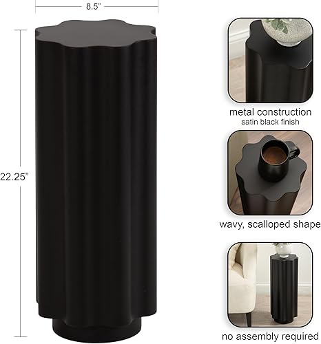 Miniatura 3 de Kate and Laurel Pandey - Mesa moderna de metal ondulado para bebidas, 9 x 9 x 22 pulgadas, color negro, mini mesa con curvas para uso como soporte