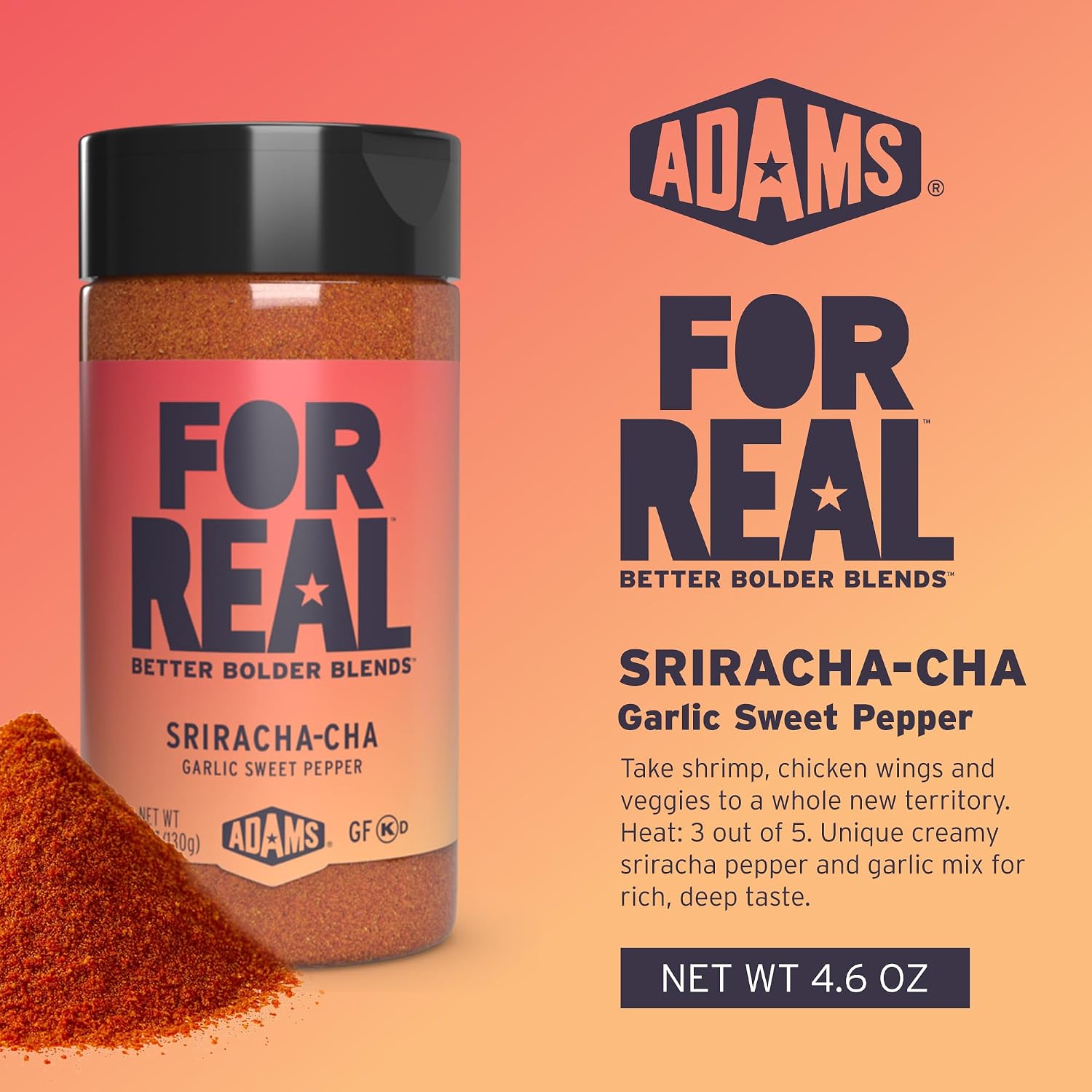 FOR REAL Sriracha-Cha Seasoning - Creamy Garlic & Sweet Pepper Blend for Shrimp, Wings, Chicken & Veggies - Gluten Free, Kosher, No Seed Oils or MSG - Medium Heat Kick - 4.6oz (Pack of 2) image 3