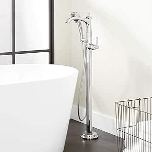 Signature Hardware 448429 Beasley Floor Mounted Tub Filler Faucet - Includes Hand Shower, Less Valve