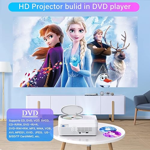 Miniatura 2 de Proyector Bluetooth WiFi Full HD reproductor de DVD integrado compatible con 8000LM 1080P mini proyector portátil de DVD para películas al aire