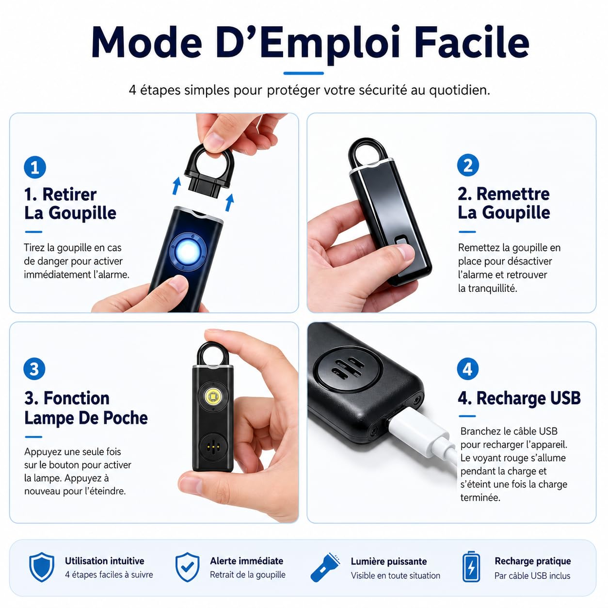 Version Améliorée Vigipulse Alarme De Poche 2026, Porte Clef Alarme Anti Agression avec Sirène Puissante Et Lumière LED, Sécurité Portable pour Femmes Hommes Enfants Personnes Âgées (Rose)
