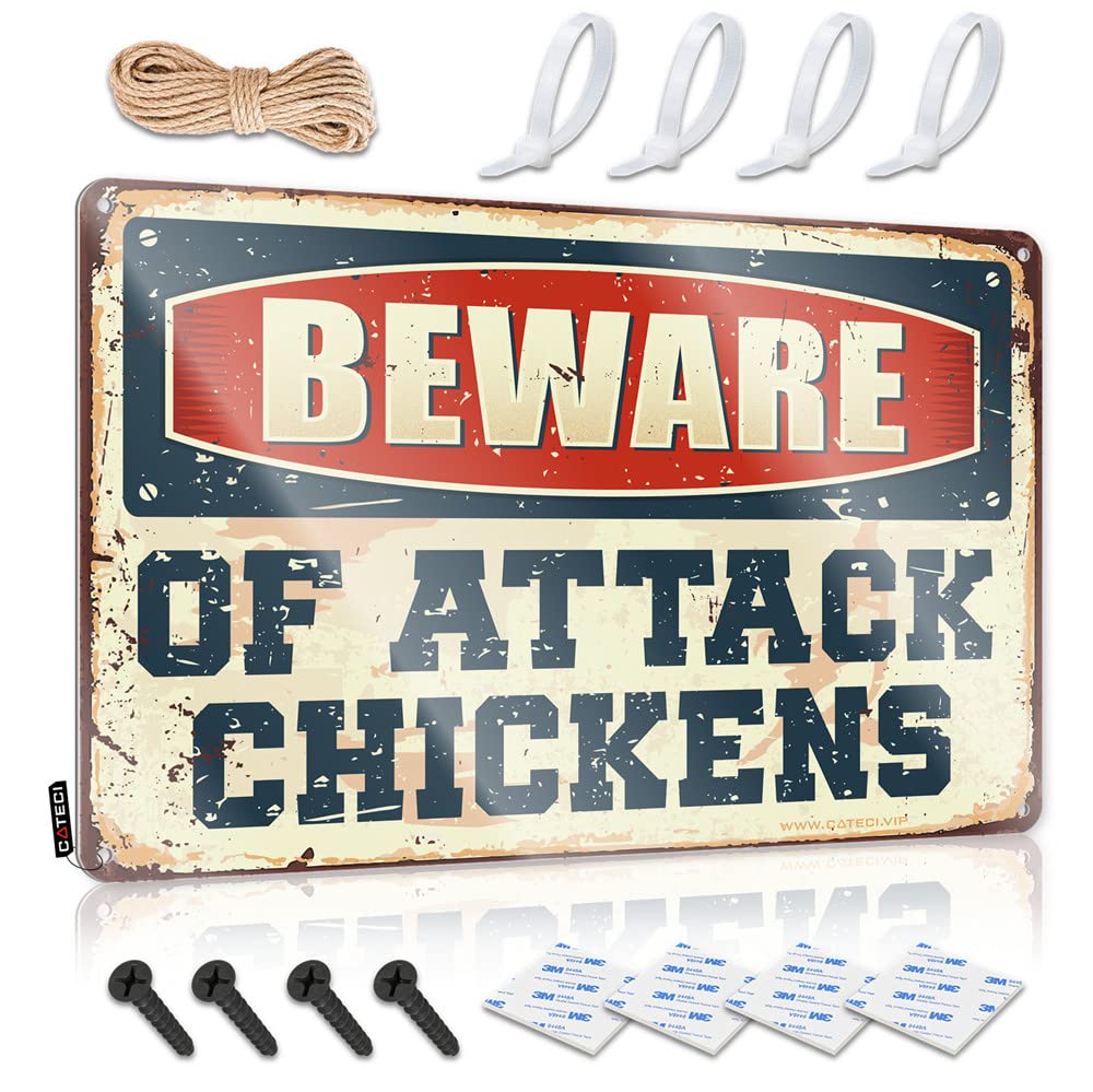 Fzfn Colour Funny Vintage Signs Custom Humor Beware Of Attack Chickens For Rv - Funny Stuff Customizable(20X30cm)