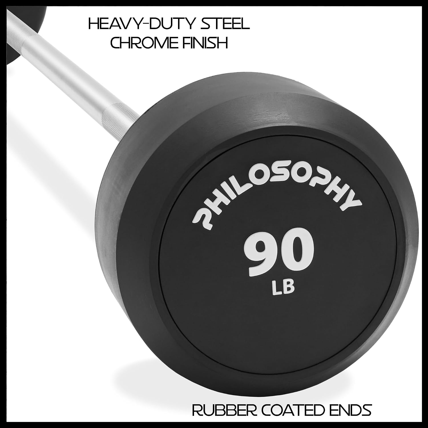 Philosophy Gym Rubber Fixed Barbell, Pre-Loaded Weight Straight Bar for Strength Training & Weightlifting
