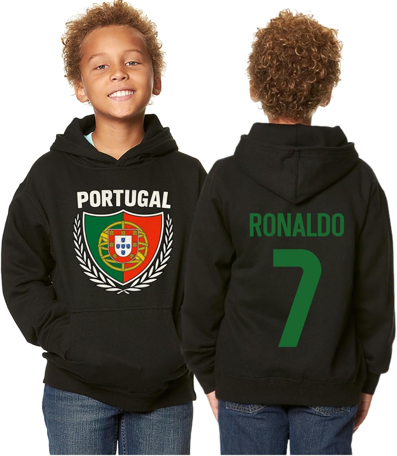 Portugal Kids Pullover Hoodie – Soccer Fan Sweatshirt with Portuguese Flag Front and Back Design
