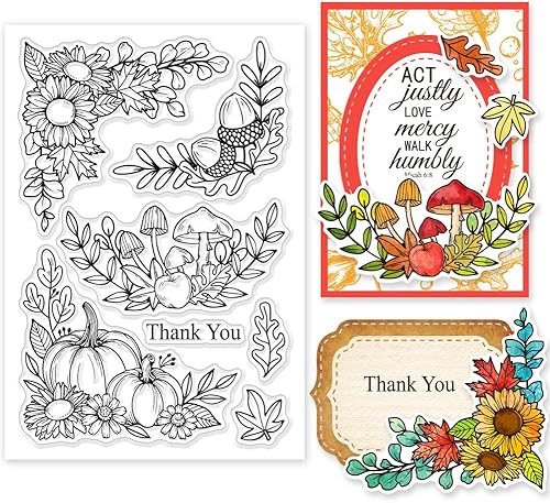 Miniatura 1 de GLOBLELAND Calabazas apiladas de otoño, sellos transparentes para bricolaje, álbumes de recortes, girasoles, buzón, sellos transparentes de