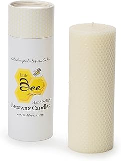 8 Inch Hand-Rolled Beeswax Pillar Candle Handcrafted by Little Bee of CT