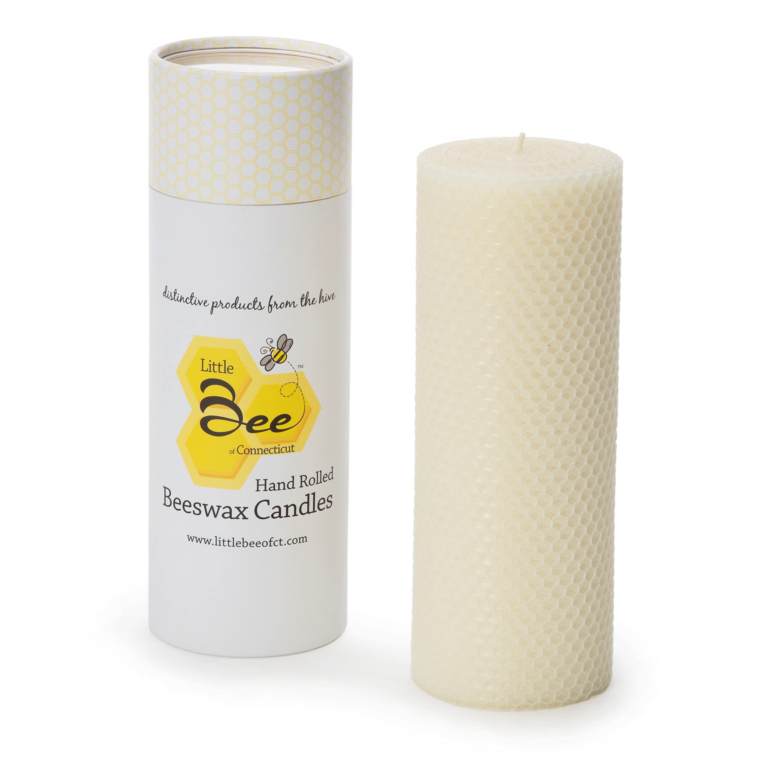 Little Bee of Connecticut 8-Inch Hand-Rolled Beeswax Pillar Candle
