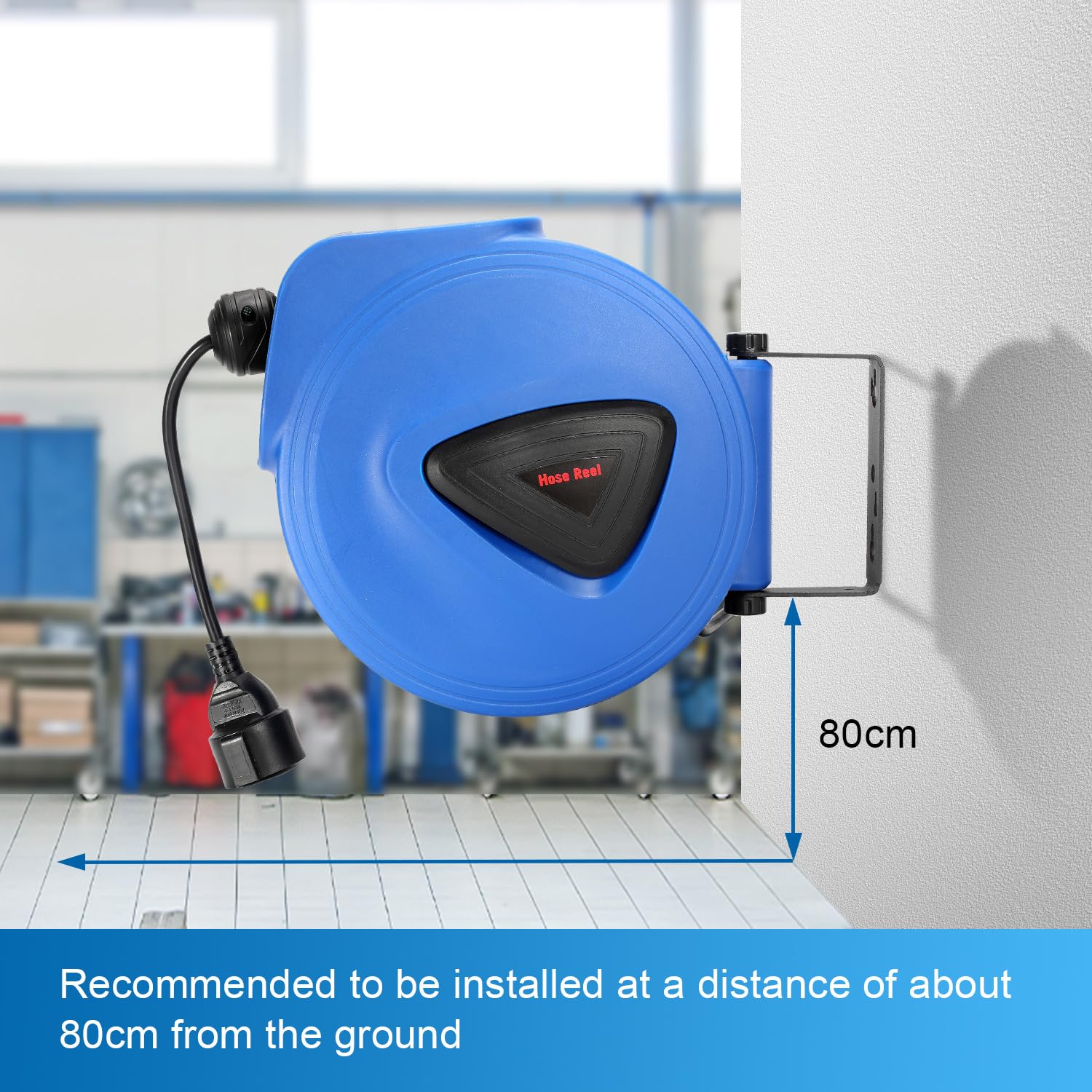 Carrete de cable de 20 m, con bobinado automático, giratorio de 180°, cable de alimentación de 1,5 m, soporte de pared para taller, enrollador de cable automático