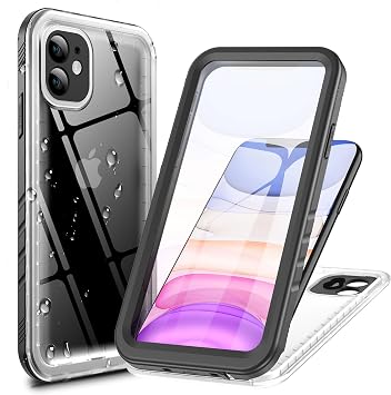 Cozycase Military Shockproof IP68 Waterproof Case for iPhone 11 Clear Heavy Duty 360 Full Body Built In Screen Camera Protector Front Back Cover Double Dustproof Hard 11 Tough Protective Bumper Case