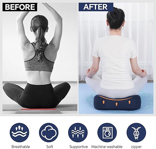 Miniatura 7 de MABOZOO Almohada de yoga de 2 piezas, cojines rectangulares y de meditación de media luna con funda extraíble para yoga restaurativo, accesorios de