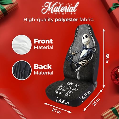 Miniatura 4 de Horror Nightmare Skellington - 2 fundas de asiento delantero para automóvil, camión, SUV, regalos de Navidad, funda de asiento de cubo duradera,