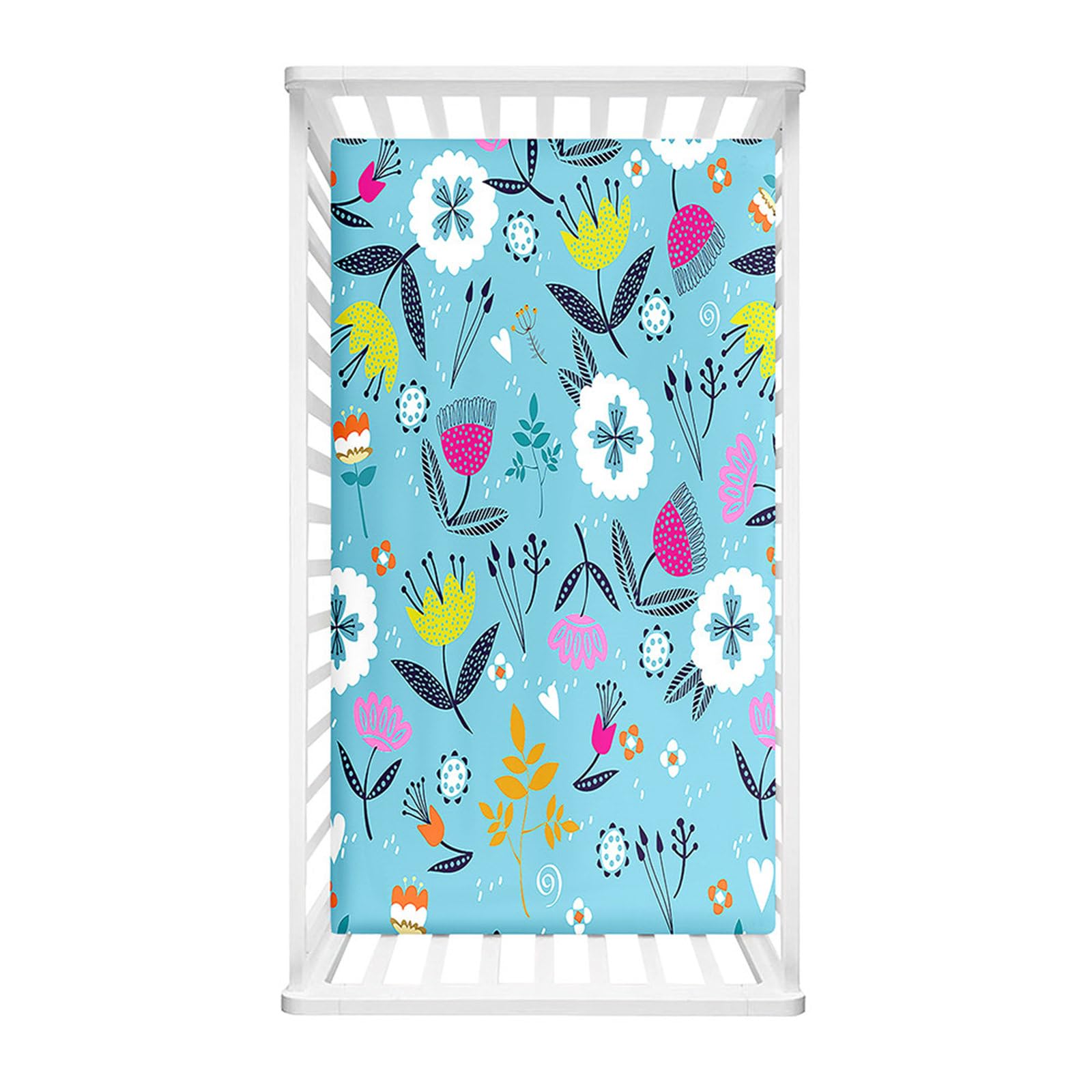 Morbuy Next to Me Crib Sheets, Nordic Flowers, Cot Bed Sheets, Soft Breathable Microfiber Moses Basket Sheets, Cot Sheets for Boy and Girl, Durable Easy Care Crib Sheets (Blue,140x70cm)