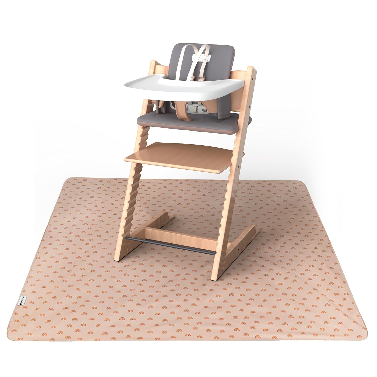 Tiny Twinkle Splat Mat for Under High Chair or Table | 51" x 51" Waterproof & Mess-Proof High Chair Mat for Baby, Machine Washable for Mealtime or Art (Boho Rainbow)