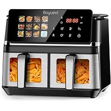 10Qt Dual Basket Air Fryer Oven with Viewing Windows, 2 Independent 5Qt Nonstick Baskets, Digital Double Air Fryers with Sync Finish, Hi-Fry and Auto Shutoff, Dishwasher Safe, Black