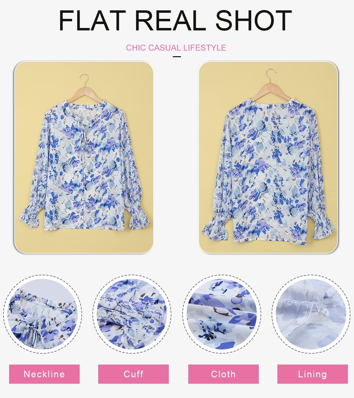 Dokotoo Ladies Summer Floral Printed Blouses for Women V Neck Henley Summer Chiffon T Shirts Work Bohemian Tops Tunic Shirts Small Blue - Image 5