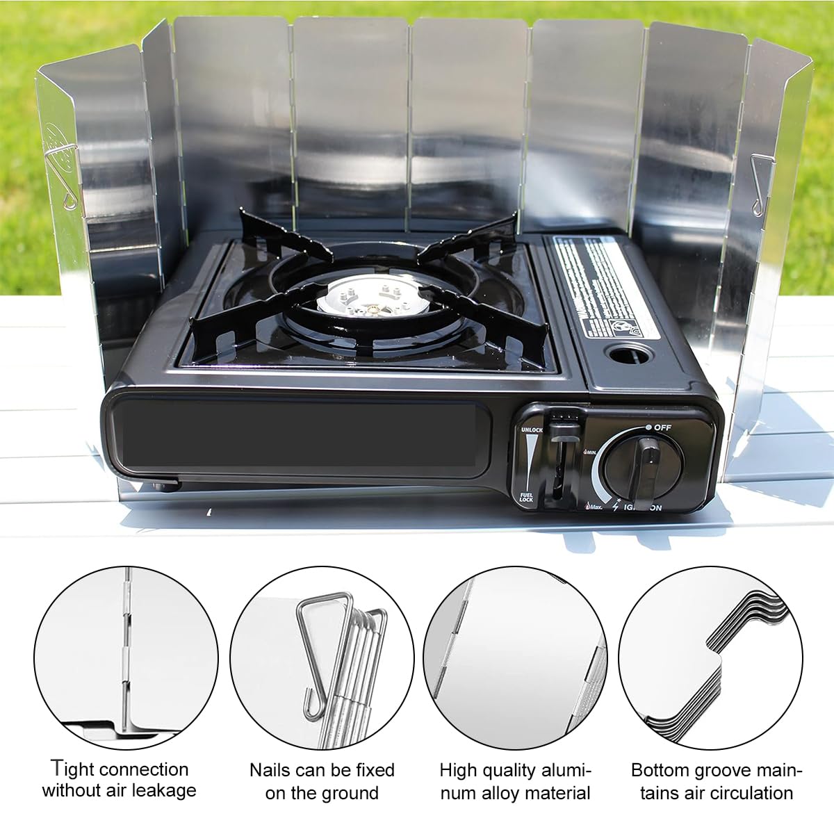 Plaques Pare-Brise Camping Pliable Aluminium - Pare-Vent Réchaud Portable 10 Pièces
