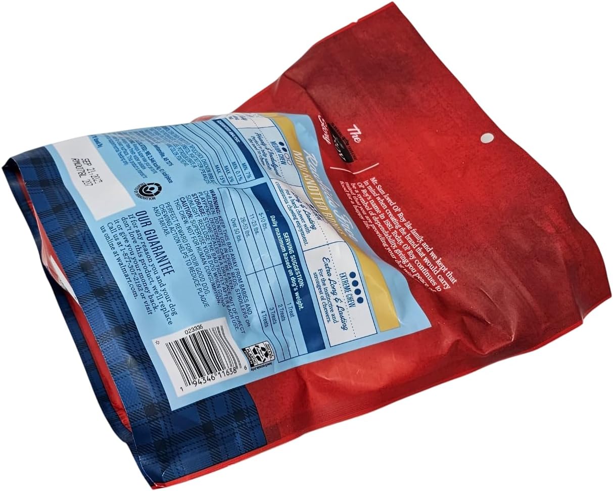 Ol' Roy Rawhide Free Mini Knotted Bones Peanut Butter Flavor Dog Treats, 14 Ounces