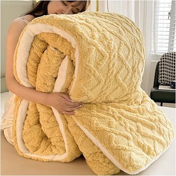 ZTGL Quilt, Super Warm Lamb Quilt Winter, Cashmere Quilt, Heavy Blankets, Double-Sided Plush Velvet Comforter Core Down Duvet for Autumn and Winter,Yellow,200x230cm/5kg