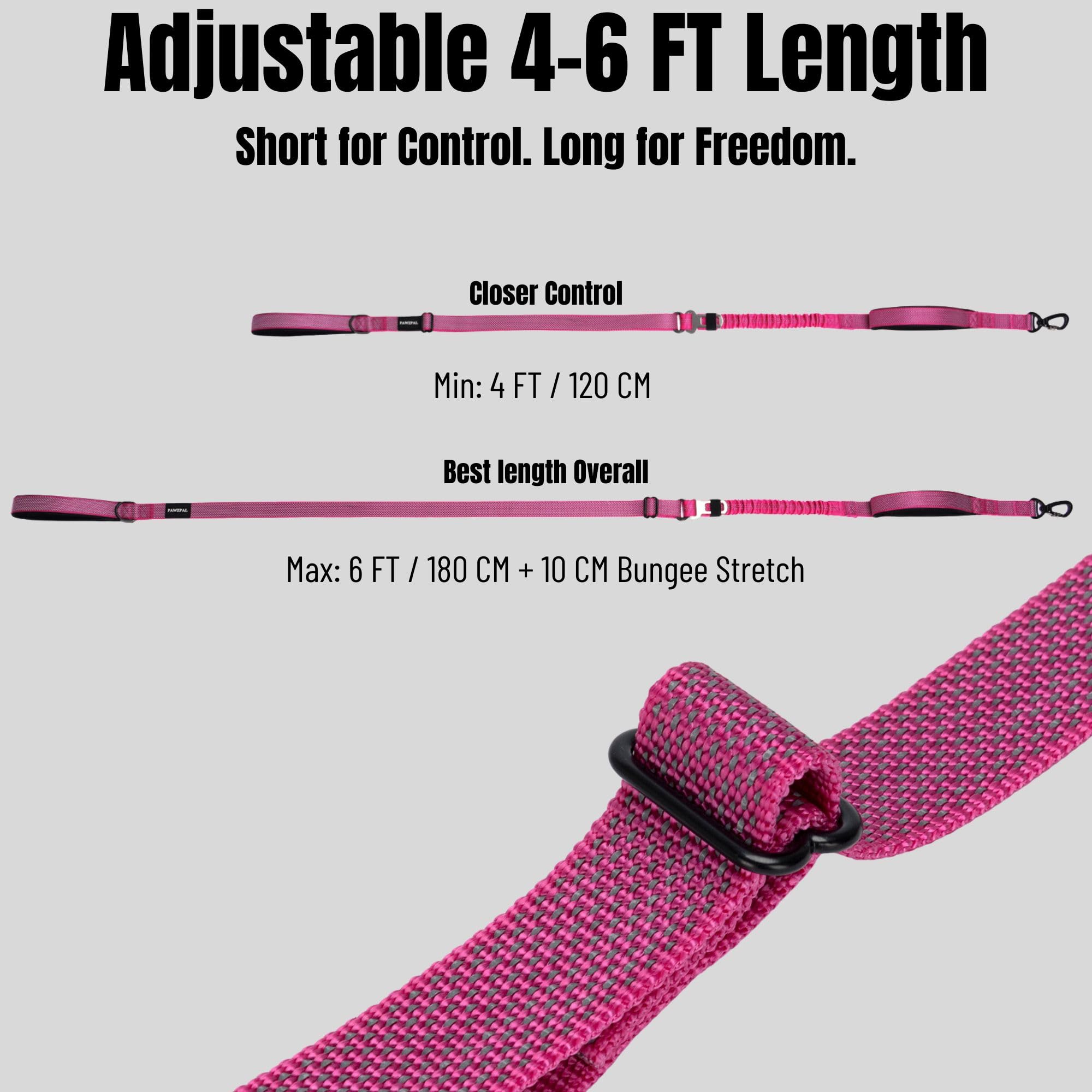Verstellbare Hundeleine, 1,2 - 1,8 m – Starlight reflektierend, stoßdämpfender Bungee, robuster Karabiner, doppelt gepolsterte Griffe, Sicherheitsgurtclip für Training, Spaziergänge und