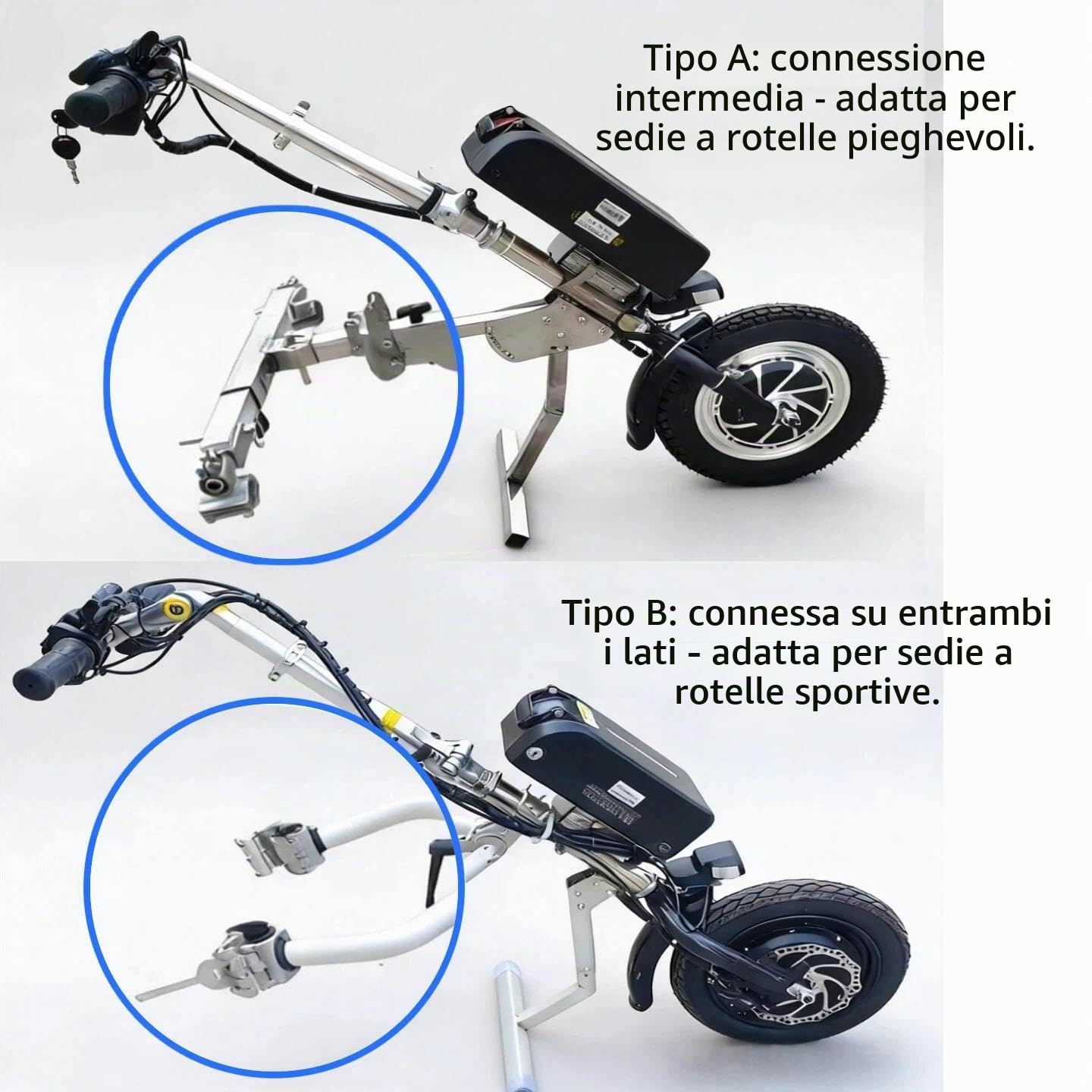 Propulsore Elettronico per Carrozzina 500W, Handbike per Sedia a Rotelle Manuale, Autonomia 70km con Batteria 17Ah, Attacco Rapido Professionale(B)