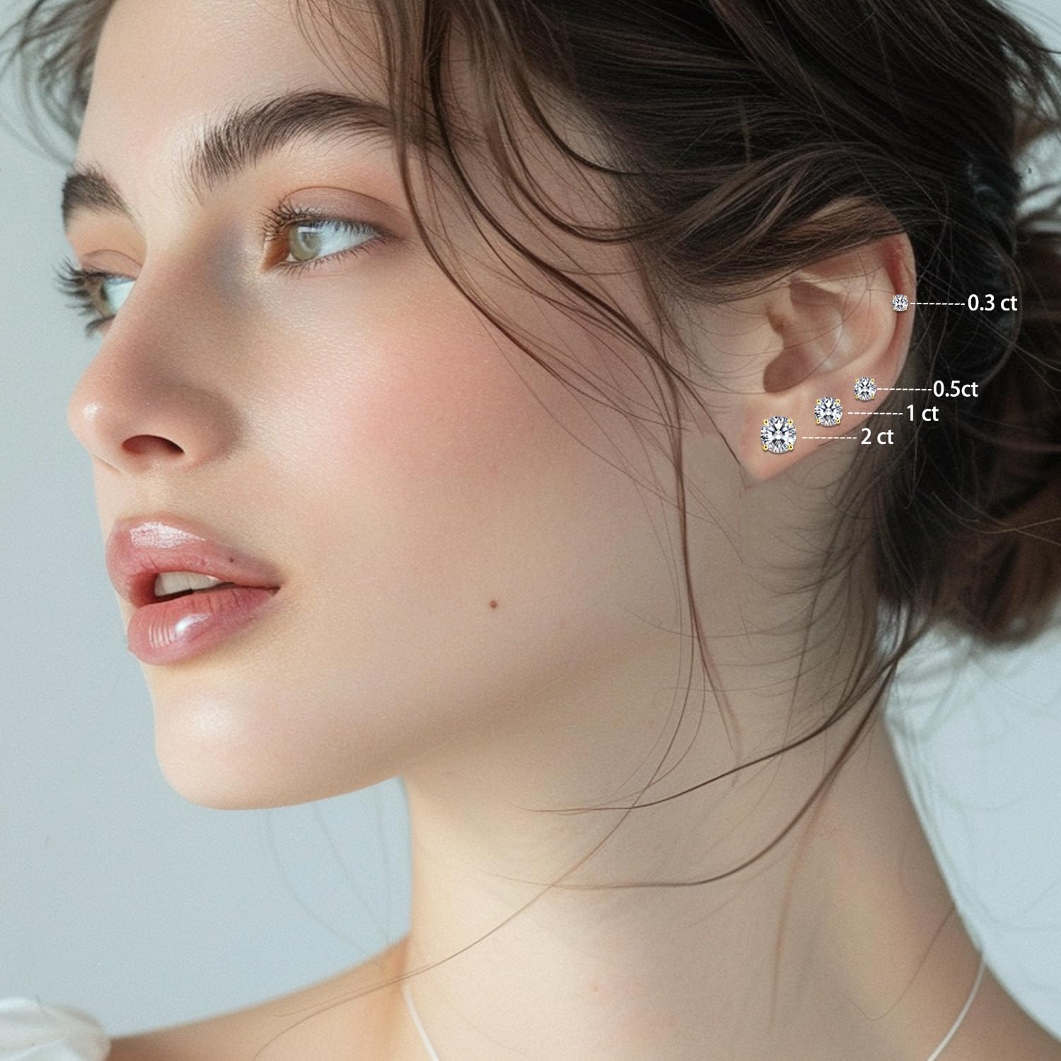 LAVUMO Moissanit Ohrringe Silber 925 14K Gold/Weißgold Plattiert Ohrstecker | 0.3ct-2ct Rundschnitt Moissanit Ohrstecker, VVS1 D Farbe Brillant Hypoallergen Schmuck Geschenk für Frauen