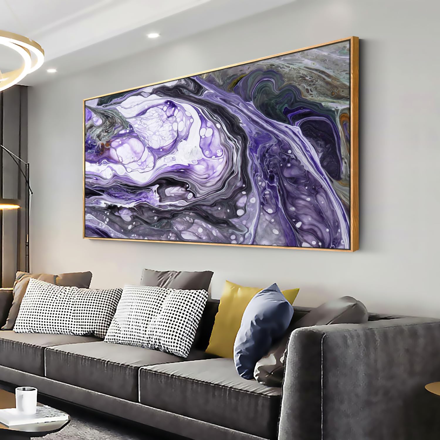 Wall Art Abstract Artwork Purple Black Fluid Ink Wall Decor Modern Fantasy Canvas Painting for Living Room Bedroom Dining Room Home Office Decor 30"x60" with Framed