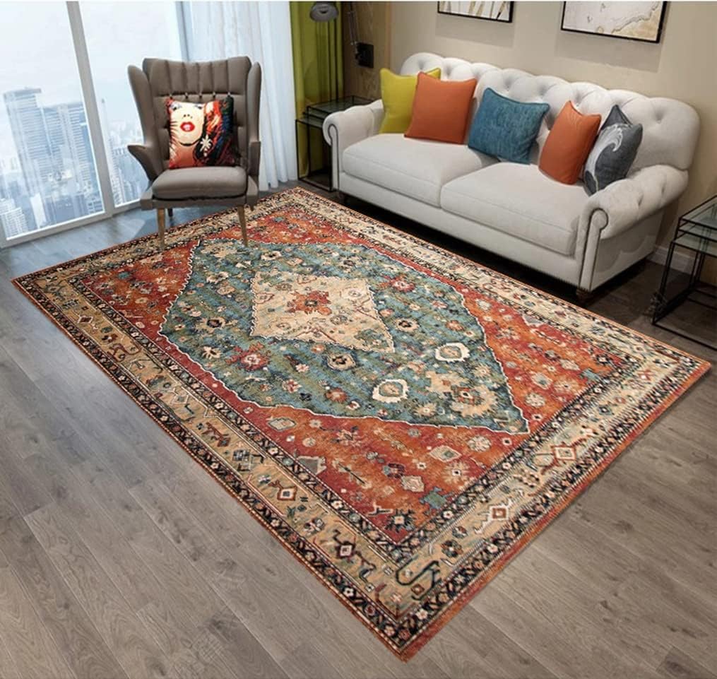 Nordic Style Rug Carpet Persian Pattern Mat Royal Palace Rug Vintage Pattern Washable Soft Ethnic Style Soundproof Retro 200*300cm Moroccan Pattern Rug All Season Floral Living Mat 80*160cm Rectangle