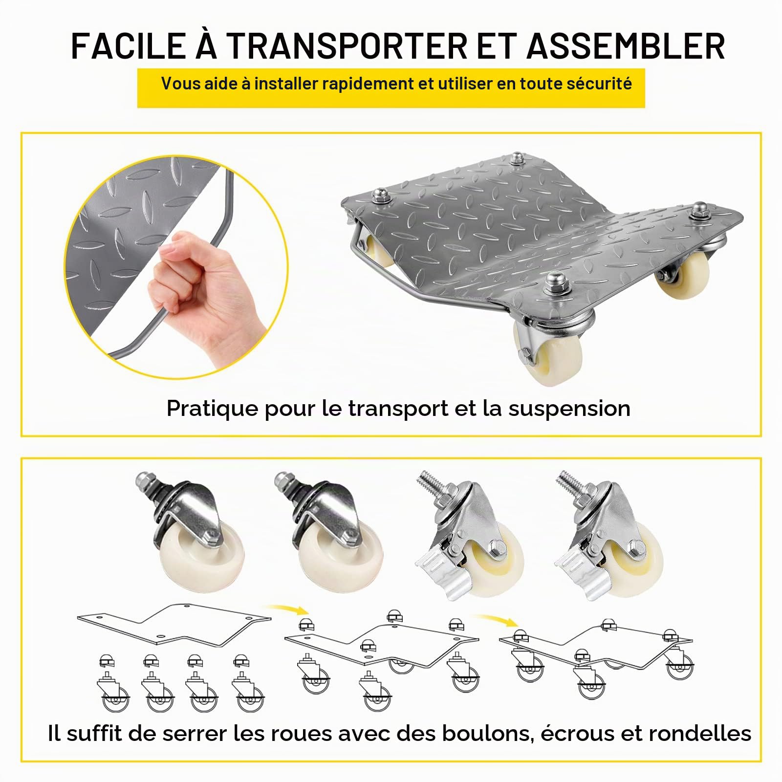 SucceBuy Chariot de Manutention Voiture 2Pcs, Chariot de Deplacement Voiture x 2, 500kg/Pc, Aide à la Manœuvre Aide au Transport