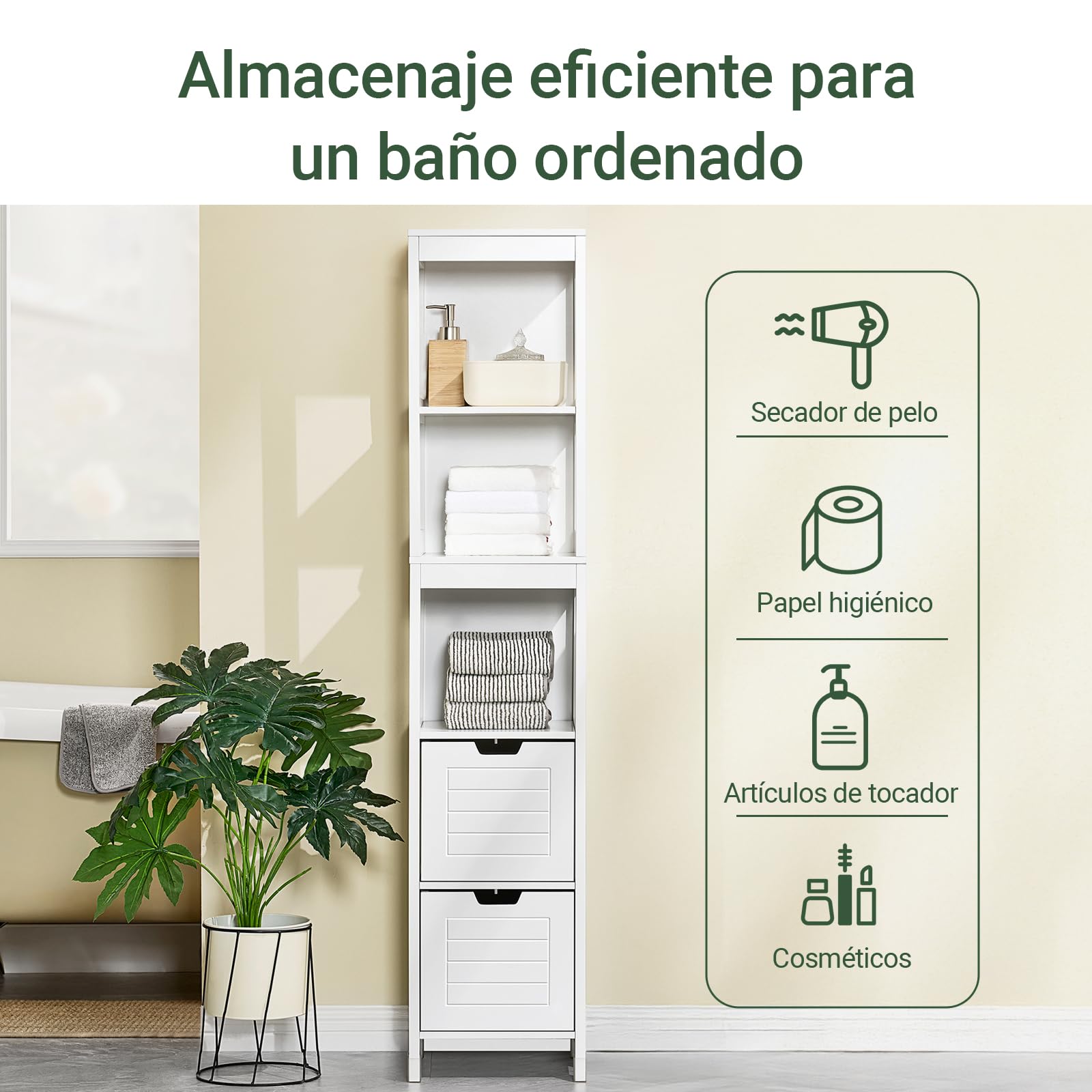 SoBuy Mueble Baño Alto Armario Baño Estrecho 30x30x144 cm Blanco | Mueble Auxiliar de Baño Moderno con Estantes y Cajones, Alta Capacidad de Almacenaje Diseño Compacto Estilo Nórdico, FRG126-W