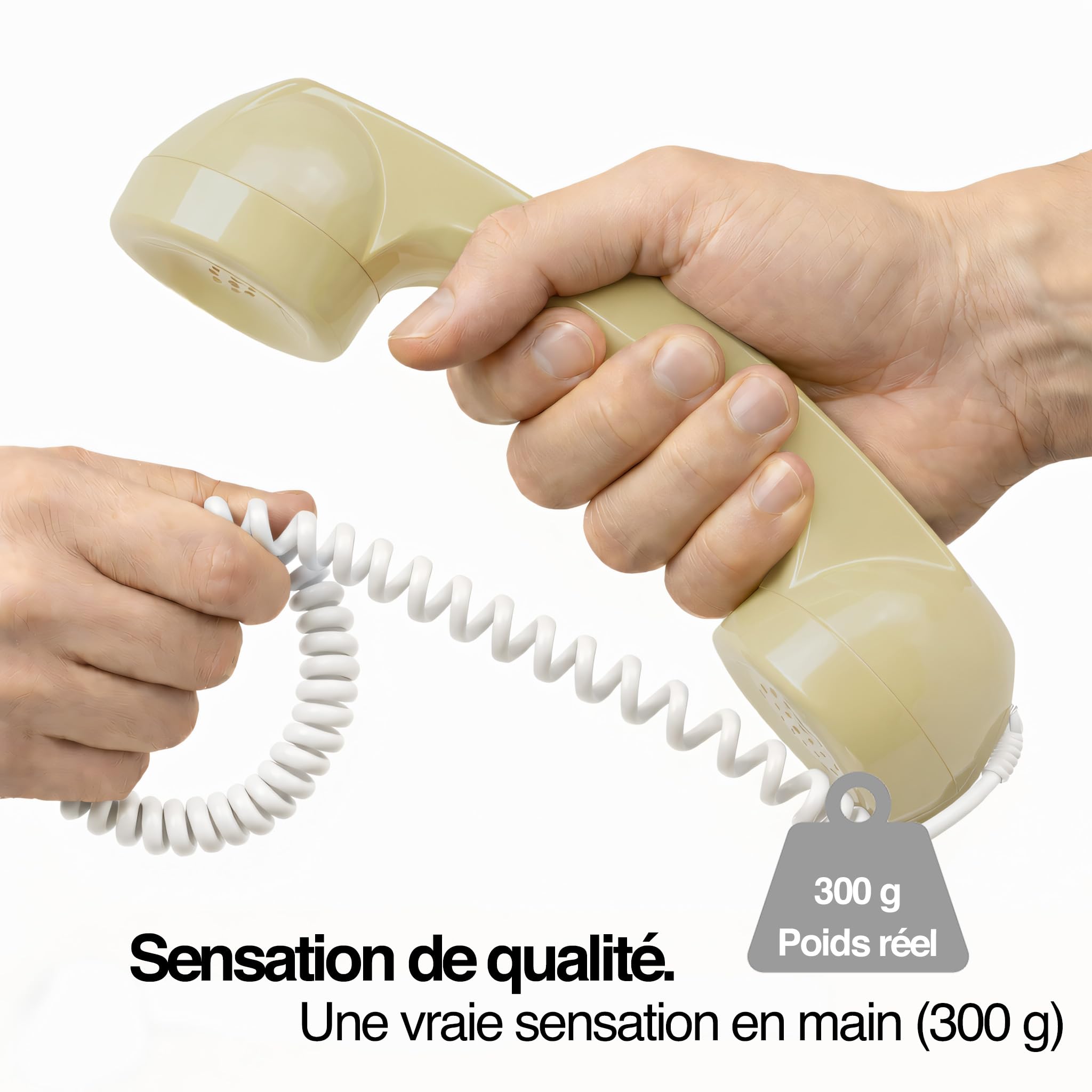 Opis Technology 60s Micro – Combiné Téléphone Portable Rétro pour Smartphone (USB-C + Jack 3,5 mm) – Compatible iPhone 15+, Android, PC – Adaptateur Inclus (Beige)