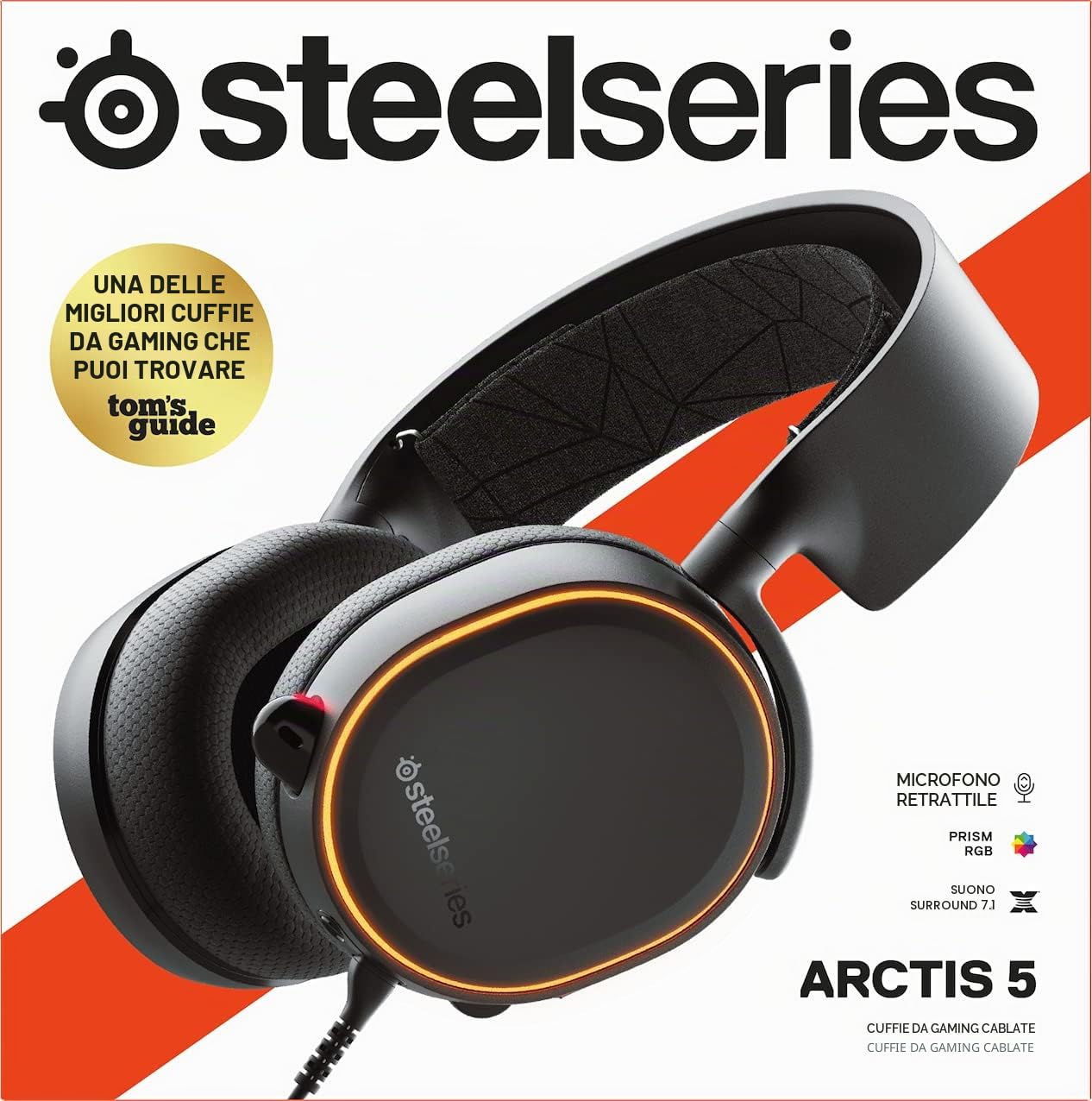 SteelSeries Arctis 5 Cuffie da gioco con illuminazione RGB e tecnologia surround DTS Headphone:X v2.0 per PC e PlayStation 5, Nero