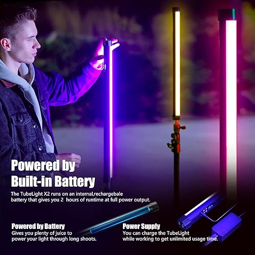 Miniatura 4 de Mettlelite TLX2 RGB Tubo de luz LED a todo color Luz de video portátil con APP Control DMX 2 pies 2800K-8000K CRI96 TLCI97 360 RGB CCT HSI Modo 10