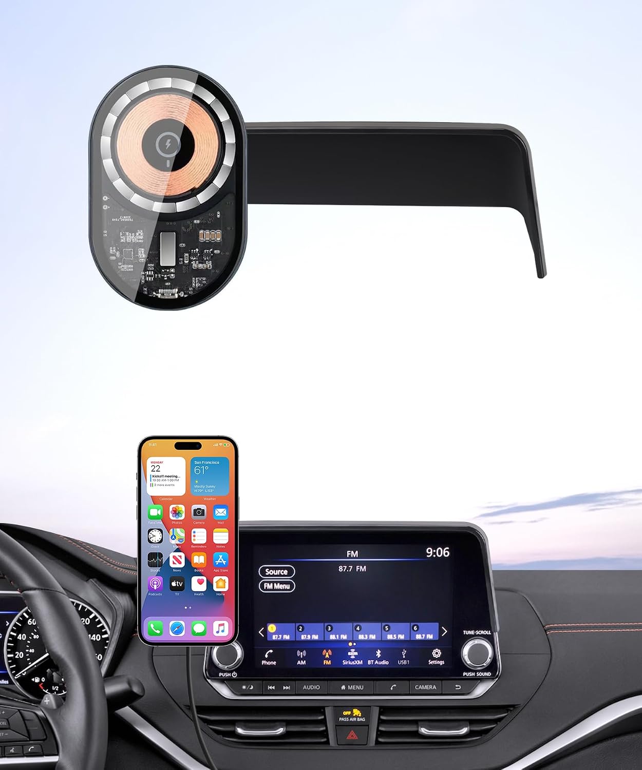 Wireless Charging Car Phone Holder for Nissan Rogue 2021-2026 / Sentra 2020-2025 / Altima 2019-2025, 8" Screen Fixed Clip, 360° Rotation Car Phone Mount Compatible with MagSafe