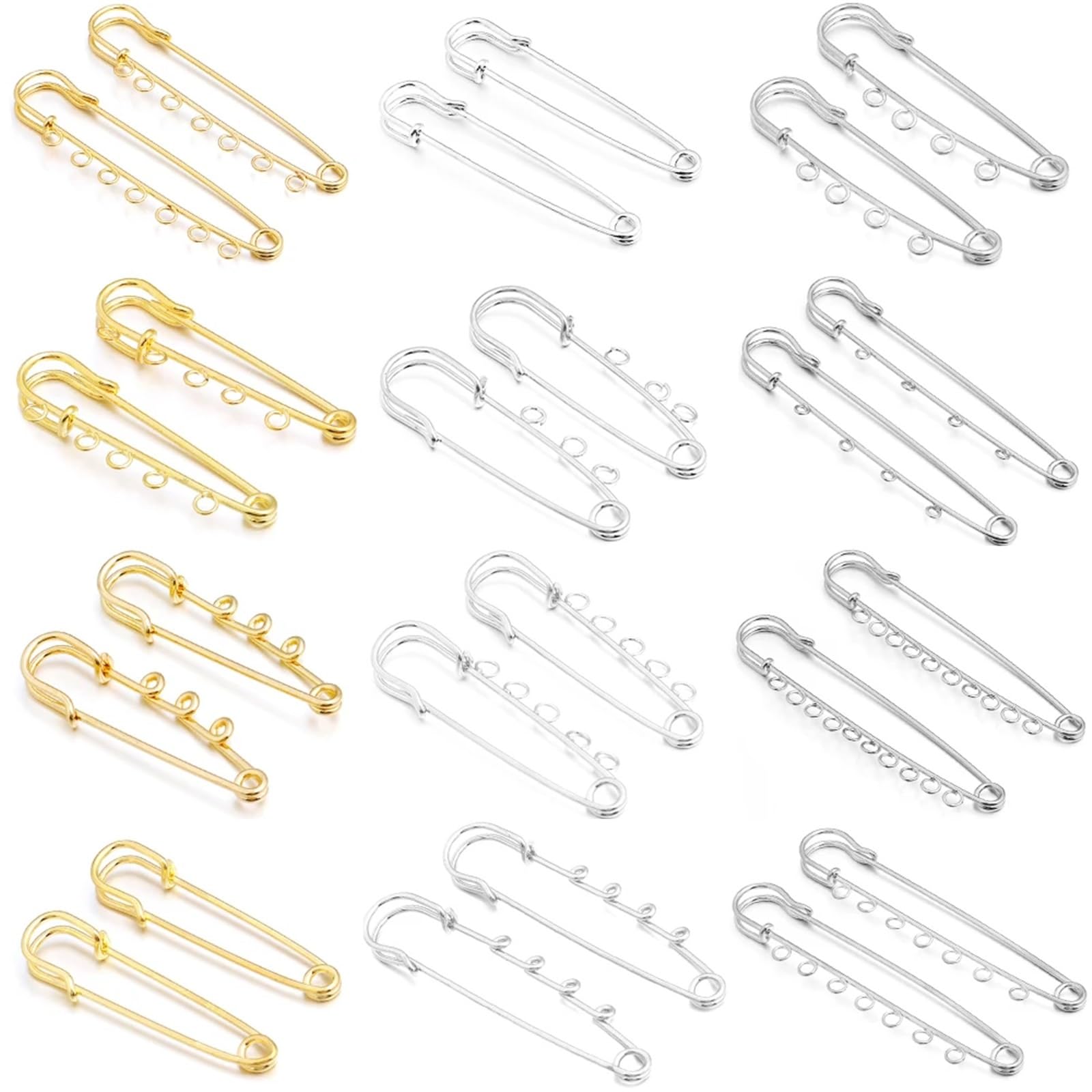 50-100 broches de seguridad de hierro con base en blanco para manualidades, adornos, suministros de fabricación de bolsas (plata, 60 mm, 5 anillos, 100 unidades)
