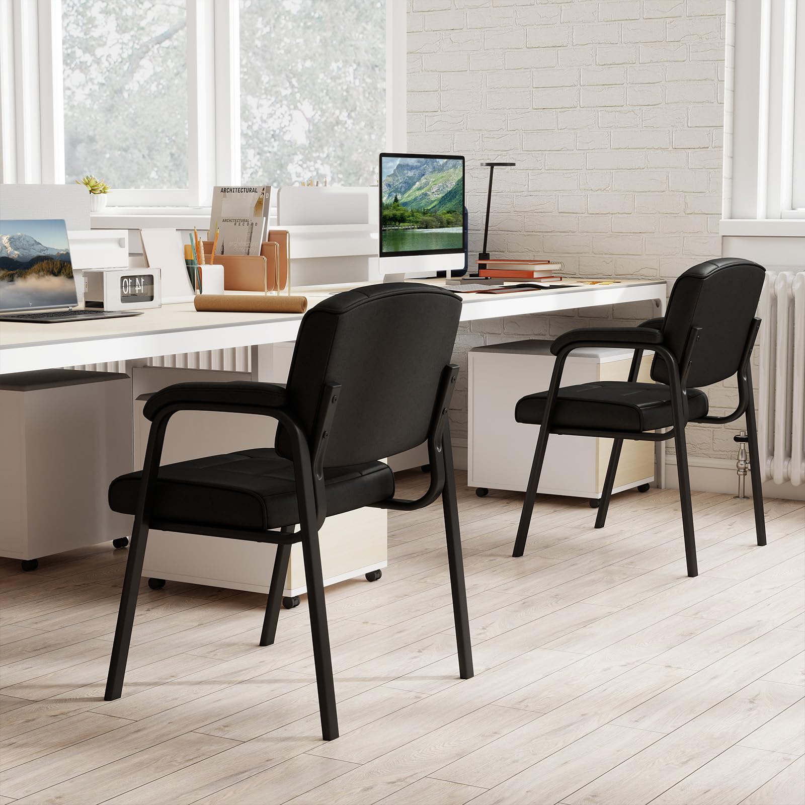 COSTWAY Konferenzstühle 2er Set, Besucherstühle mit Armlehnen und Metallrahmen, Bürostühle, Schwarz