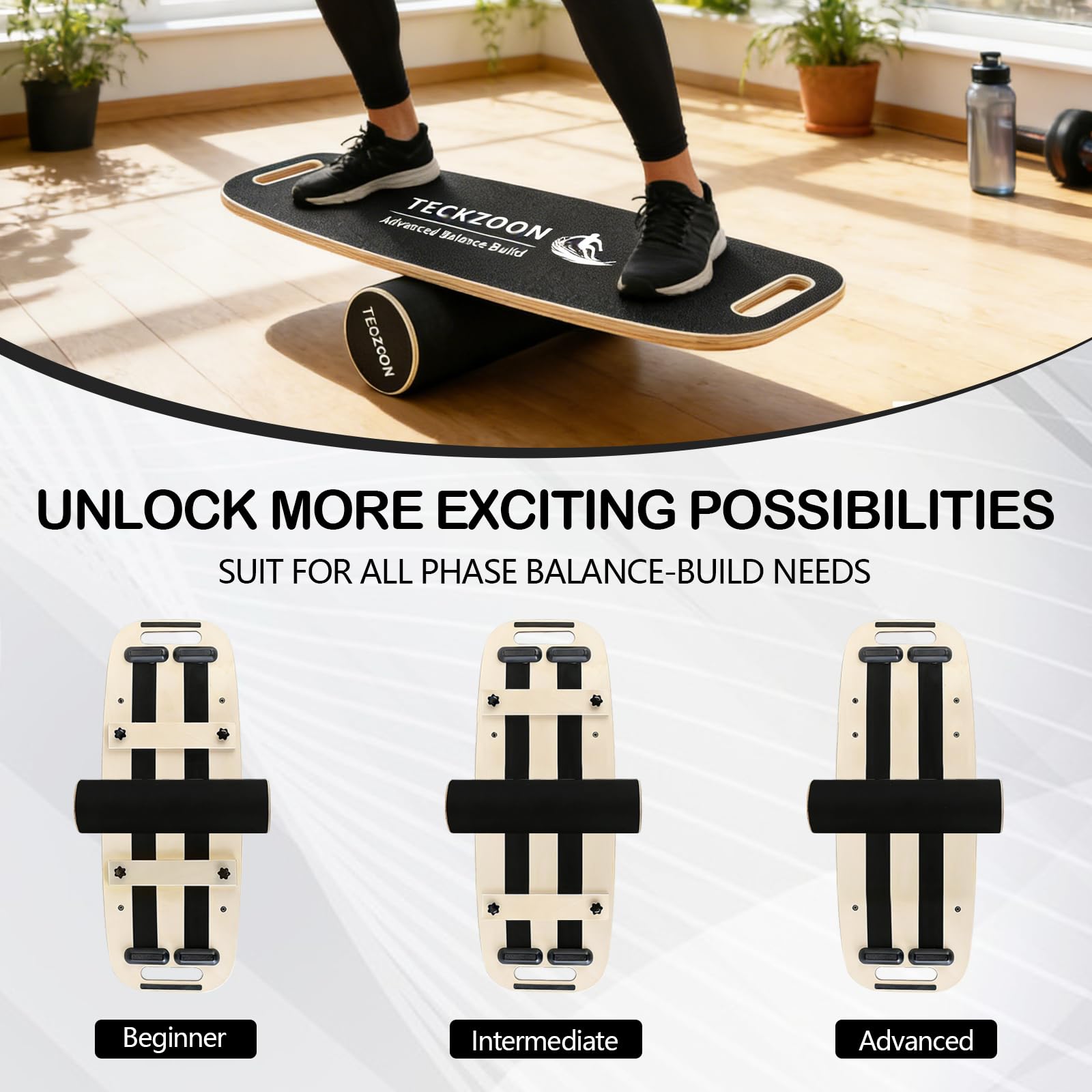 Balance Board in legno, antiscivolo con rullo in sughero e supporto, allenamento per pilates, tavola oscillante, accessori per la fisioterapia, skateboard e surf