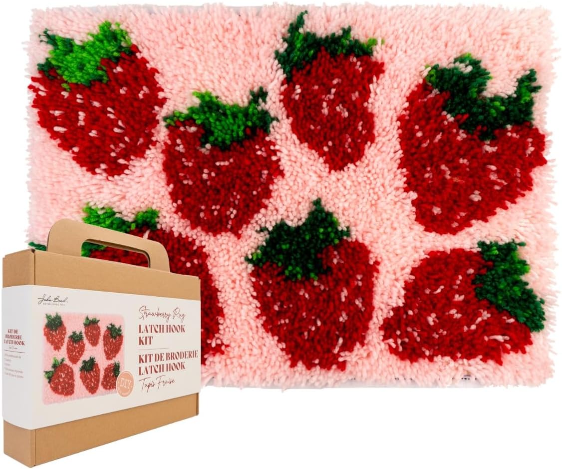 John Bead 29pcs Latch Hook DIY Kit Multicolor Strawberry Rug for DIY Arts and Crafts Making