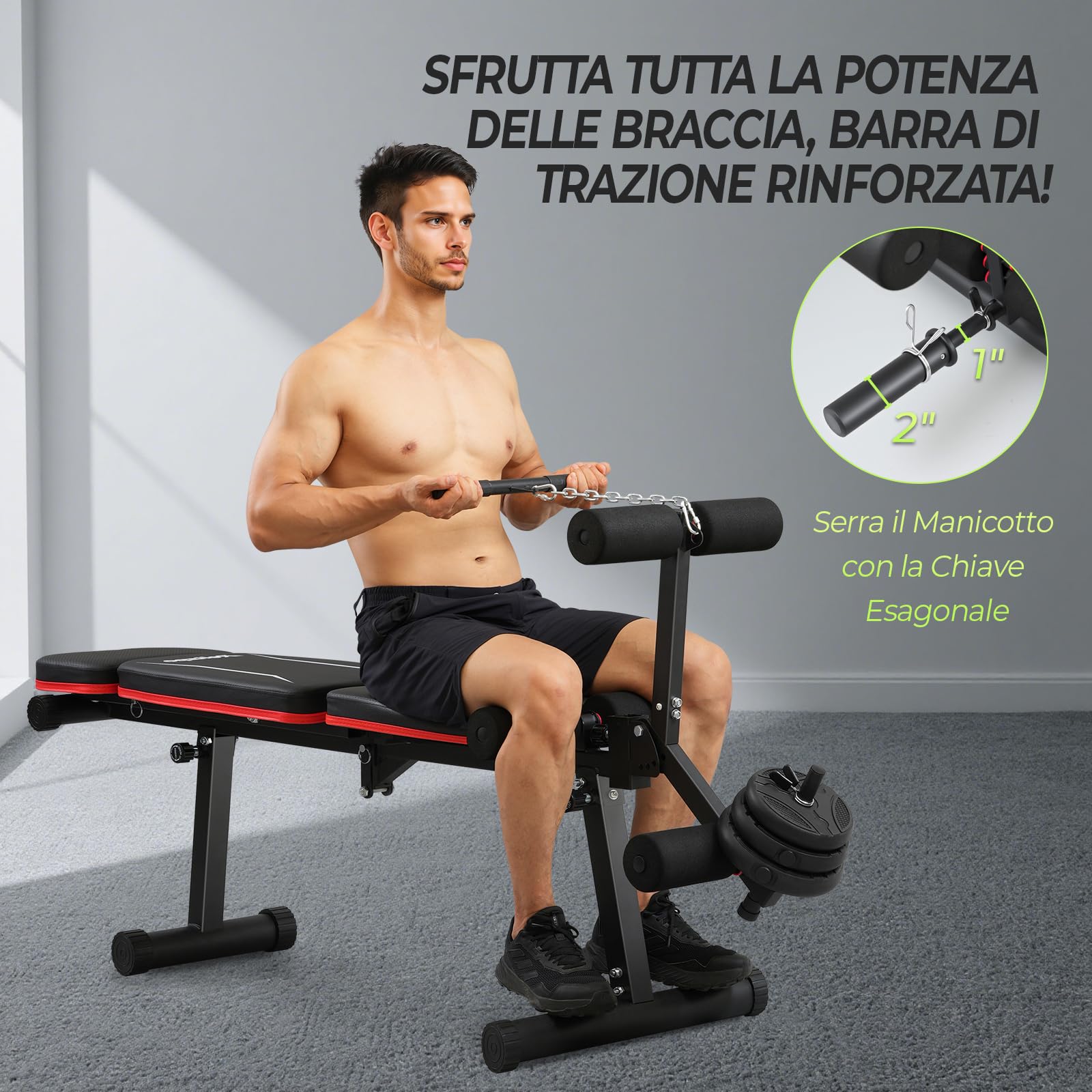 Panca Palestra Regolabile Migliorata con Estensione e Curl Gambe, 9 Posizioni Schiena & Pieghevole, Panca Piana 550 KG per Palestra Casa, Panca Multifunzione Palestra Casa per Allenamento Full Body