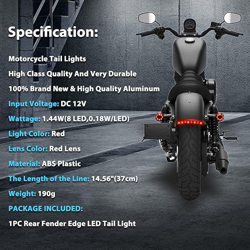 Miniatura 6 de 1 luz trasera de motocicleta con borde de guardabarros trasero cortado, luz de freno LED, luz de freno para placa de matrícula XL 883N 1200N XL1200V