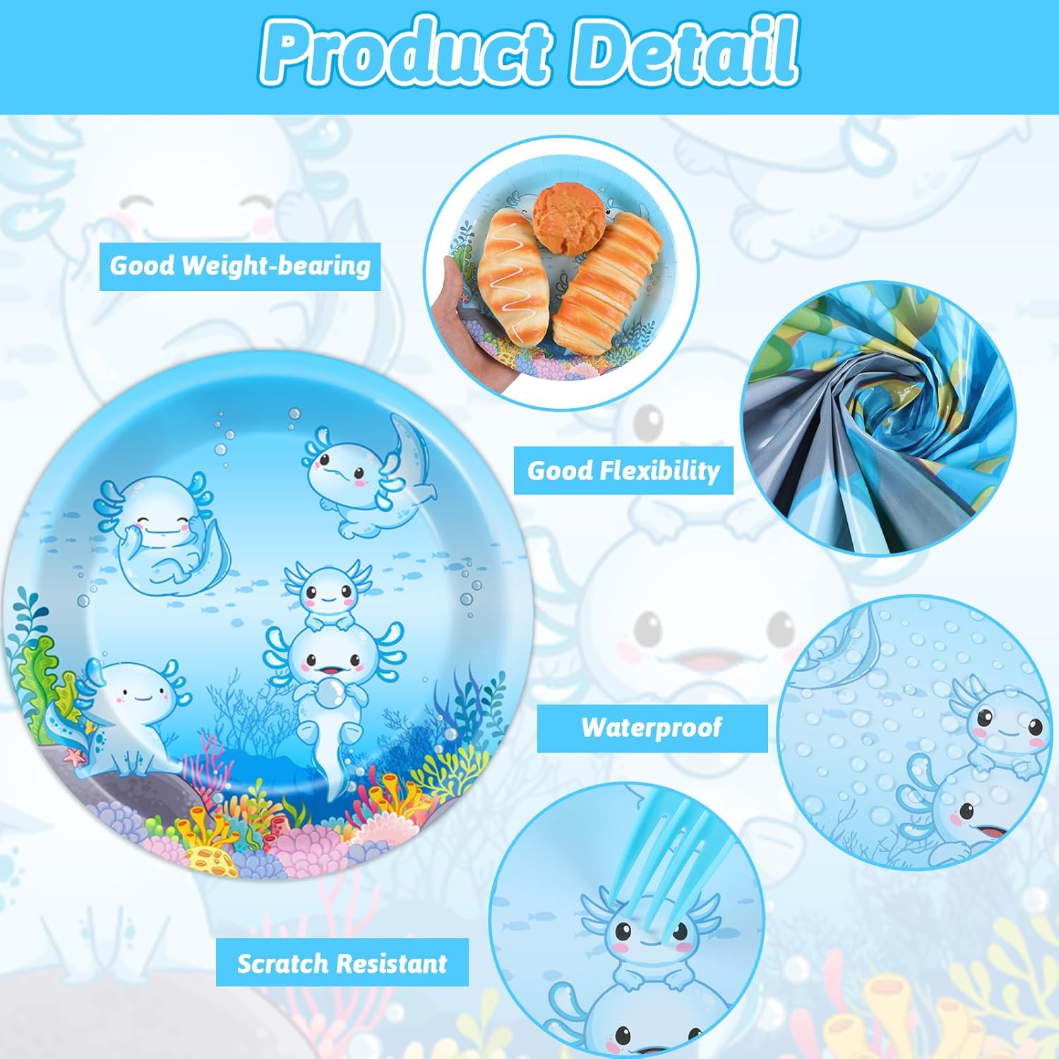 chiazllta 24 Guests Blue Axolotl Party Decoration Axolotl Birthday Party Supplies Favors Reptile Animals Tableware Set Disposable Plates Napkin Tablecloths for Axolotl Boys Decor 98 pcs - Image 3