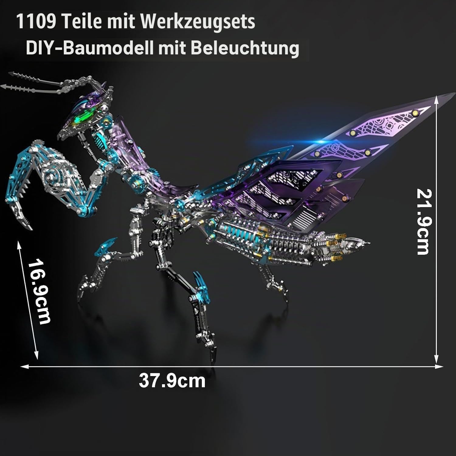 3D-Metall-Puzzles für Erwachsene, Mantis-Modellbausatz mit Licht, buntes 3D-Metall-Mantis-Modell-Montageset mit Werkzeug, Desktop-Ornament, Spielzeug, Geschenke für Erwachsene (C)