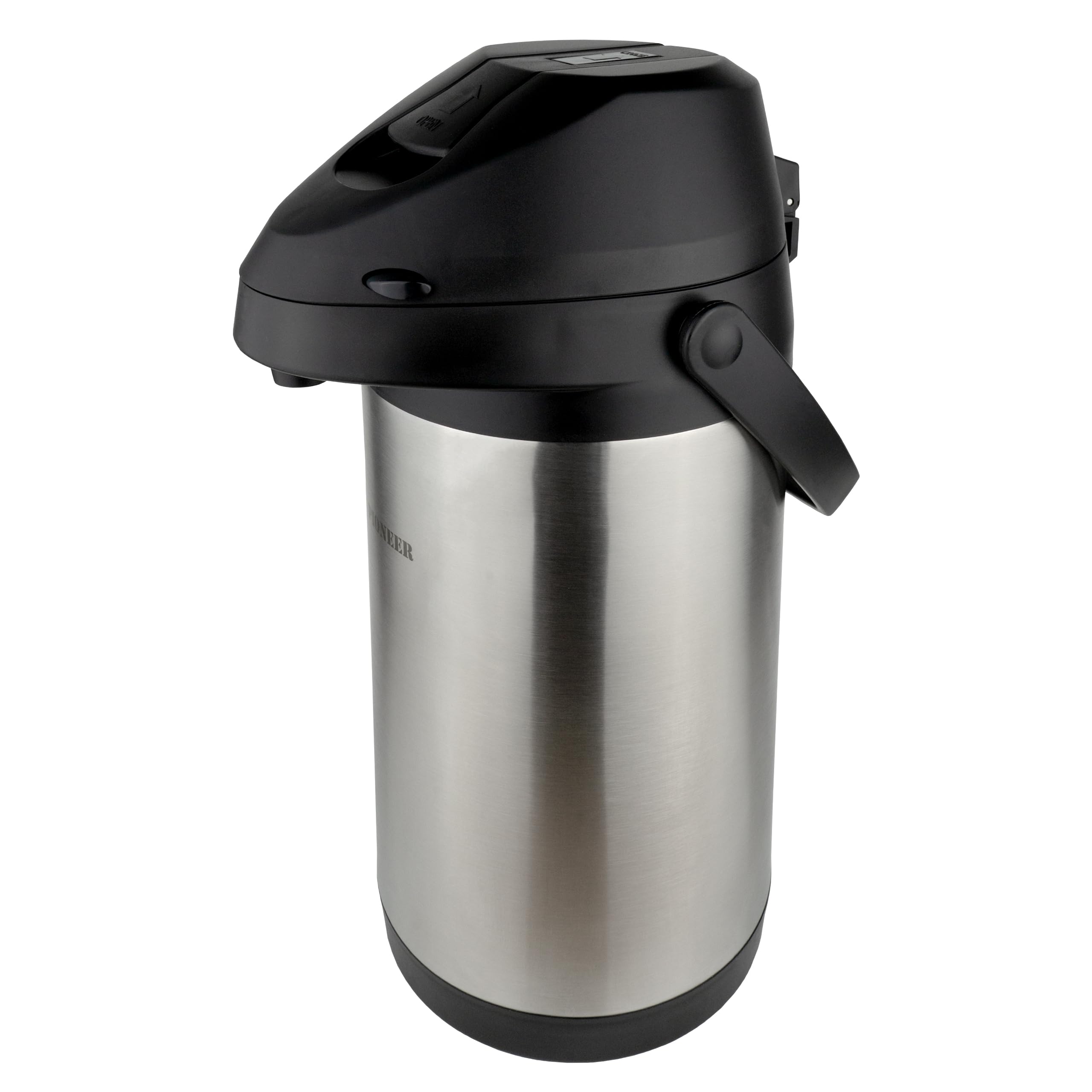 Pioneer 4.0L Stainless Steel Lever Airpot, Leakproof Flask for Hot and Cold Drinks, Easy Pump Drink Dispenser for Events, Silver